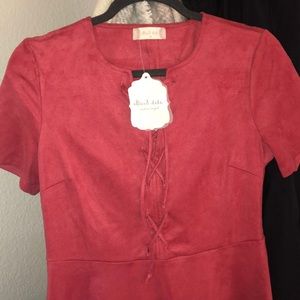 Altar’d State Red Suede T-shirt Dress